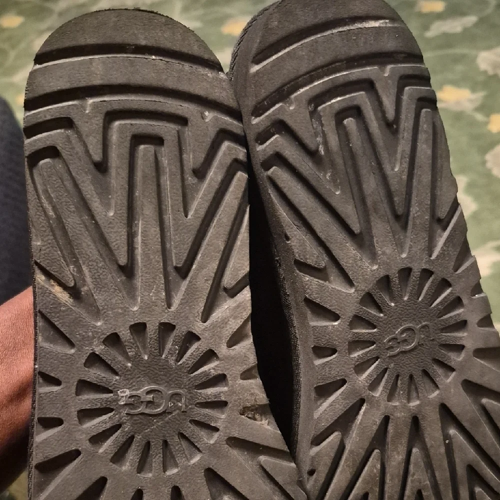 UGG Black Suede Slip-Ons with White Trim